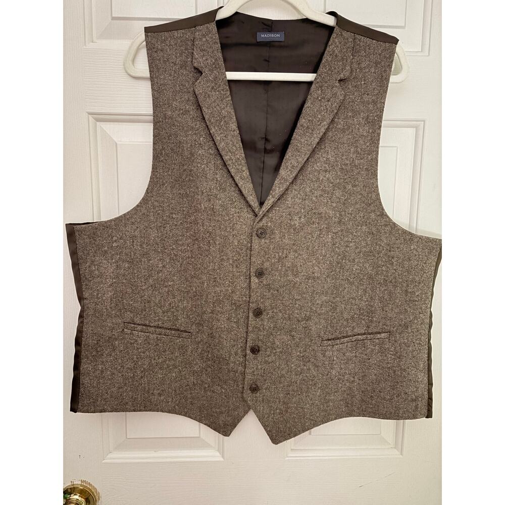 Madison Men’s Wool Blend Dress Vest – Brown – Size XXL